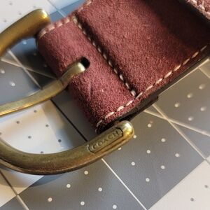 Coach Burgundy Suede Belt with Brass Buckle